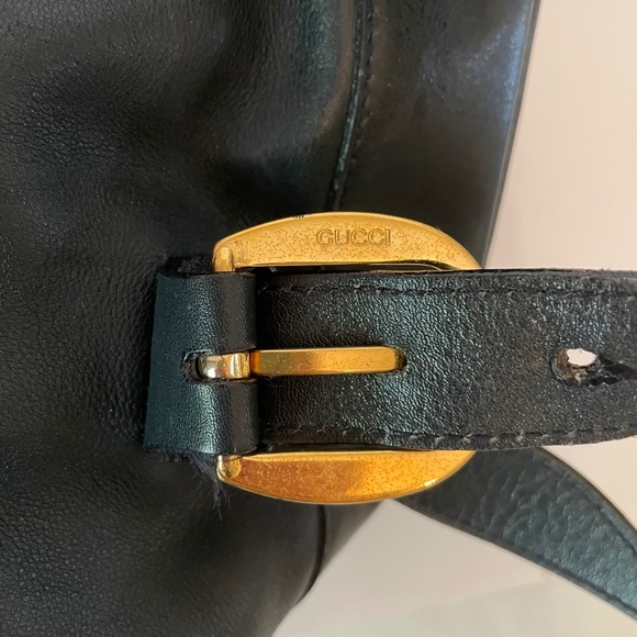 Gucci Black Leather Backpack Vintage Side Bamboo Handle Drawstring - Picture 7 of 16